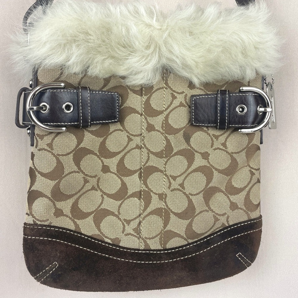 Vintage Y2K COACH Signature Shearling Fur Canvas Monogram Logo Bag 8K47 Dust Bag - Picture 2 of 9